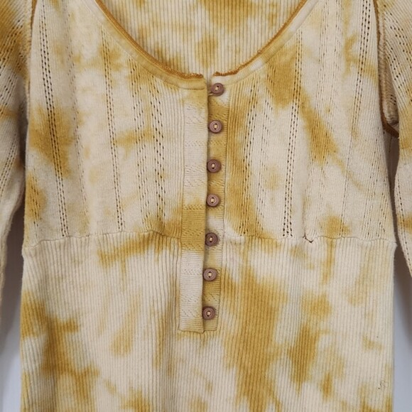 Free People Rory Tie Dye Henley Buttered Up Combo, Yellow, Size XL - Picture 3 of 9